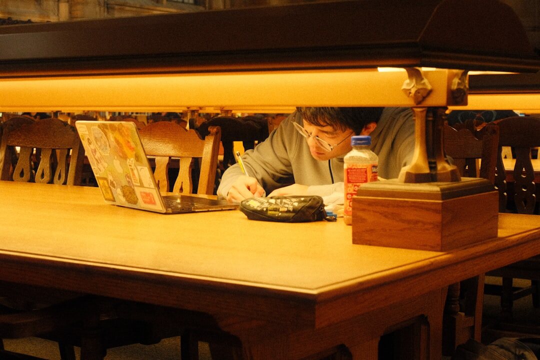 mystery writer at desk